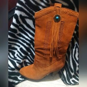 Reba Size  7 HADES Tan Suede Fringe Tassel Western Heel Boots New Womens Shoes